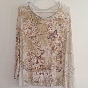 Cactus Cream and Tan Floral Butterfly Blouse